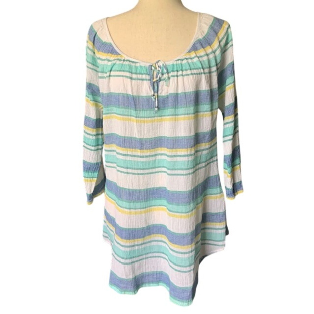 Coastal Striped Cotton Blouse 1X Hamptons Summer Preppy Nautical Top Resort Luxe